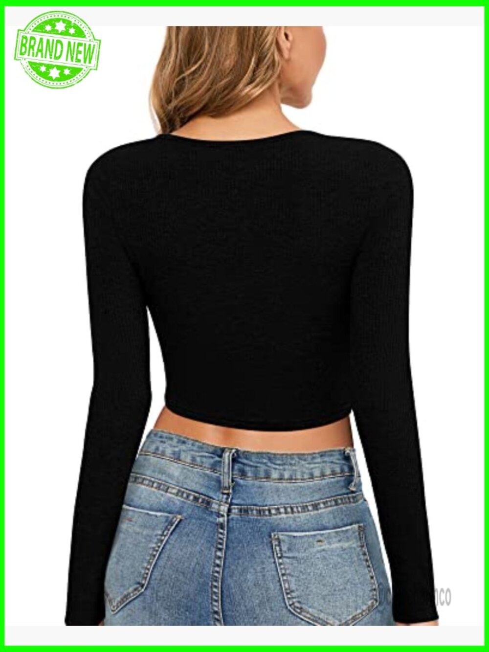 Long Sleeve Twist Front Crop Top Ribbed V Neck Going Out Shirt - Picture 5 of 7